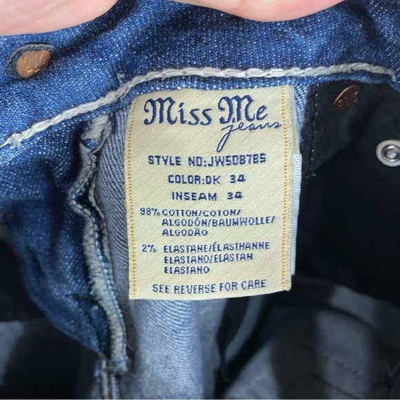 Miss Me Boot Cut Beaded Jeweled Moto‎ Biker Dark Wash Denim Blue Jeans Size 26 - Picture 6 of 6